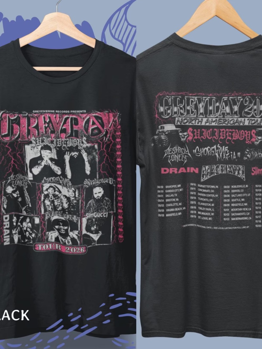 Black Short-Sleeve Graphic Tour Tee with Pink & White Print